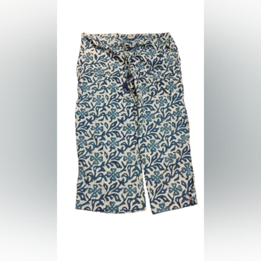 Pax Philomena Indigo Print Wide Leg Cotton Pants Sz XL